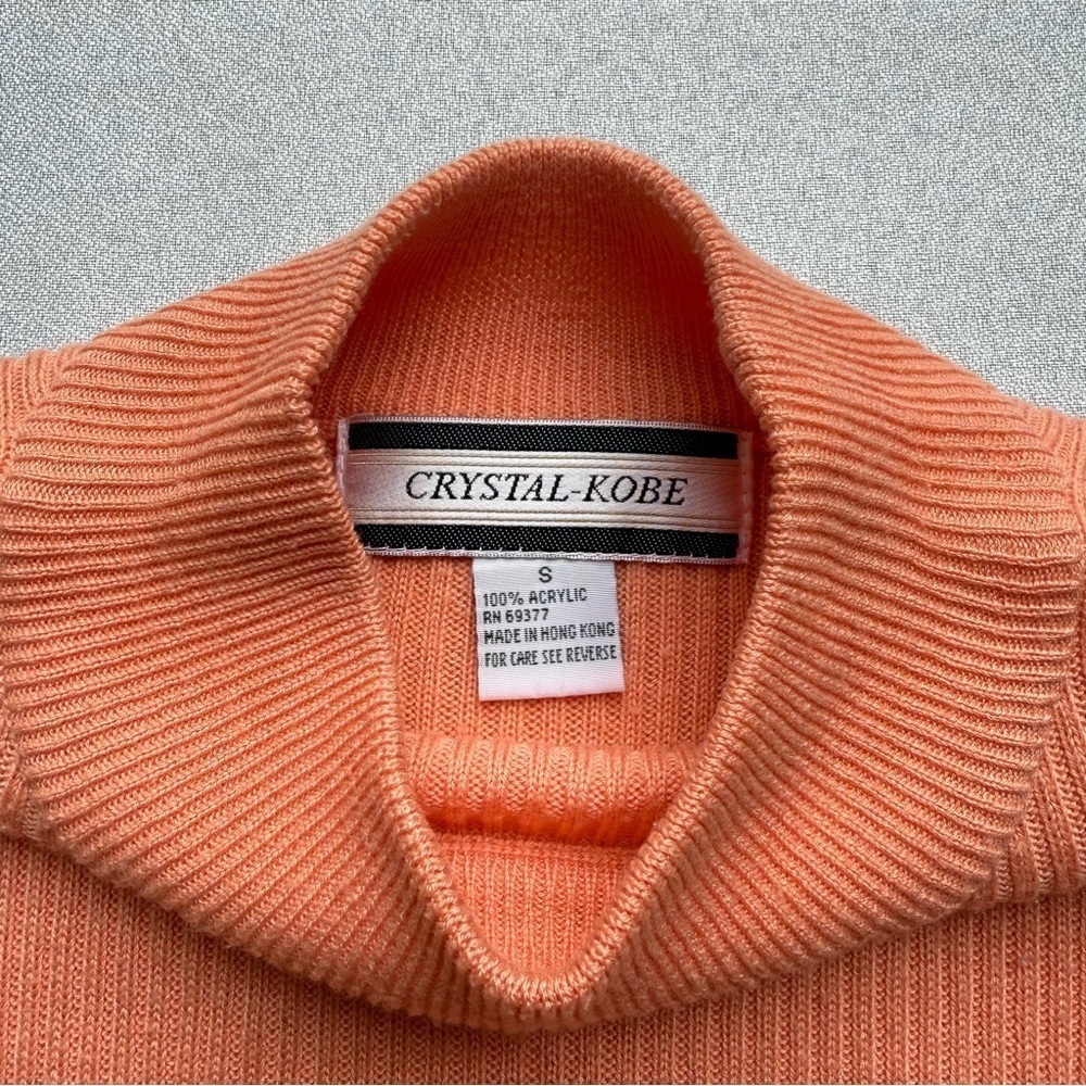 Crystal Kobe Women's Mock Neck Short Sleeve 100% Acrylic Sweater Neon Peach S - Picture 3 of 4